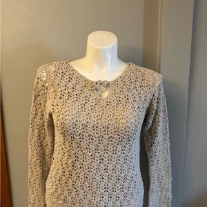 Kate Hill Taupe Crochet Crew Neck Sweater